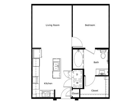 Floor plan for studio, 1 bath, 702 sqft